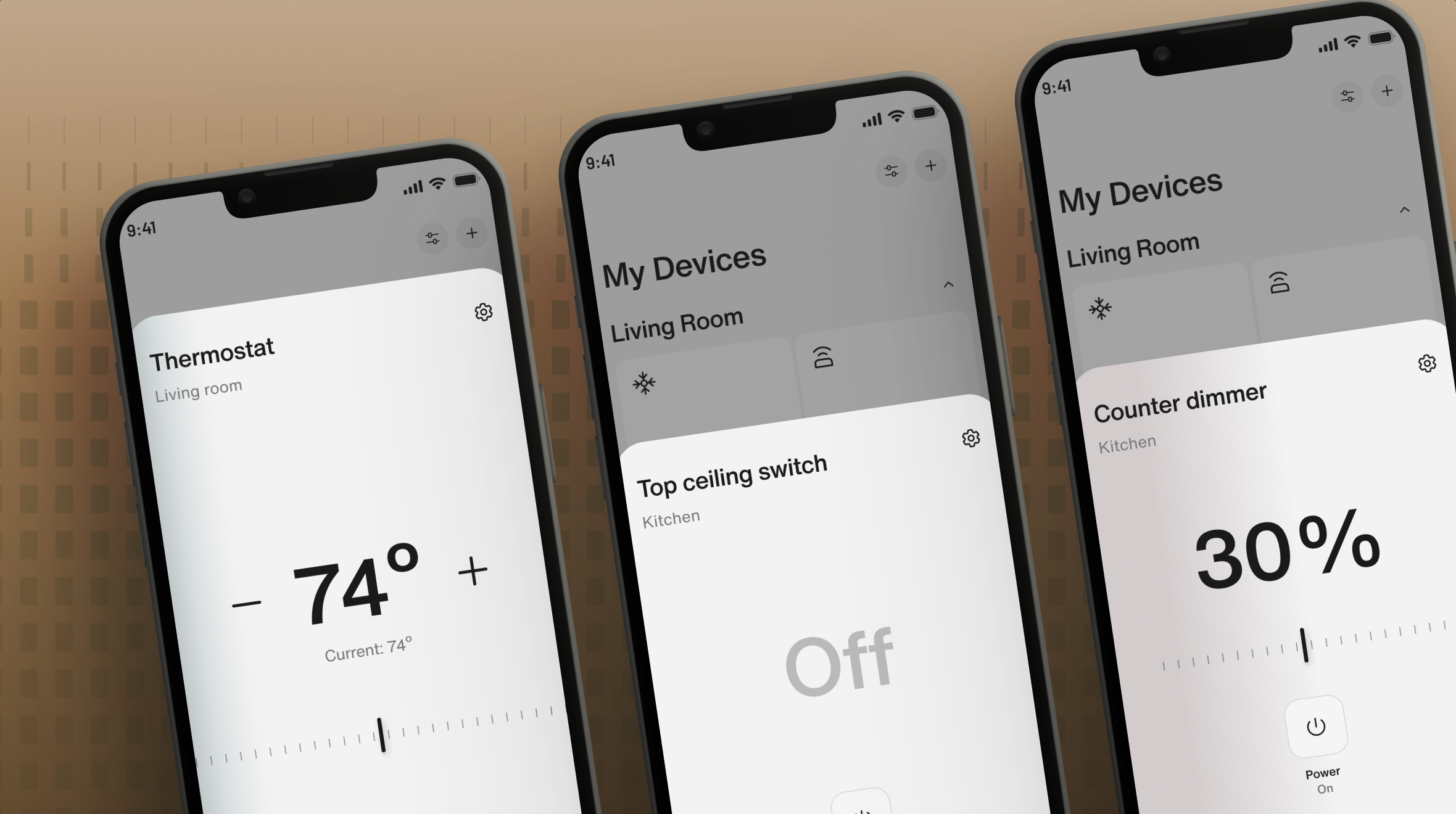 DOOR device screens: thermostat, switch and dimmer
